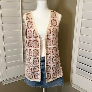 Rachel Zoe Red and Cream Crochet Vest